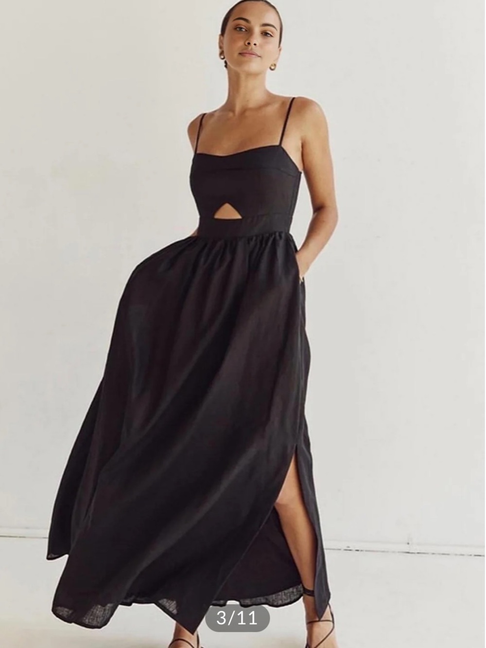 Commense black Cotton Sleeveless Pockets Cutout Long Dress NWT